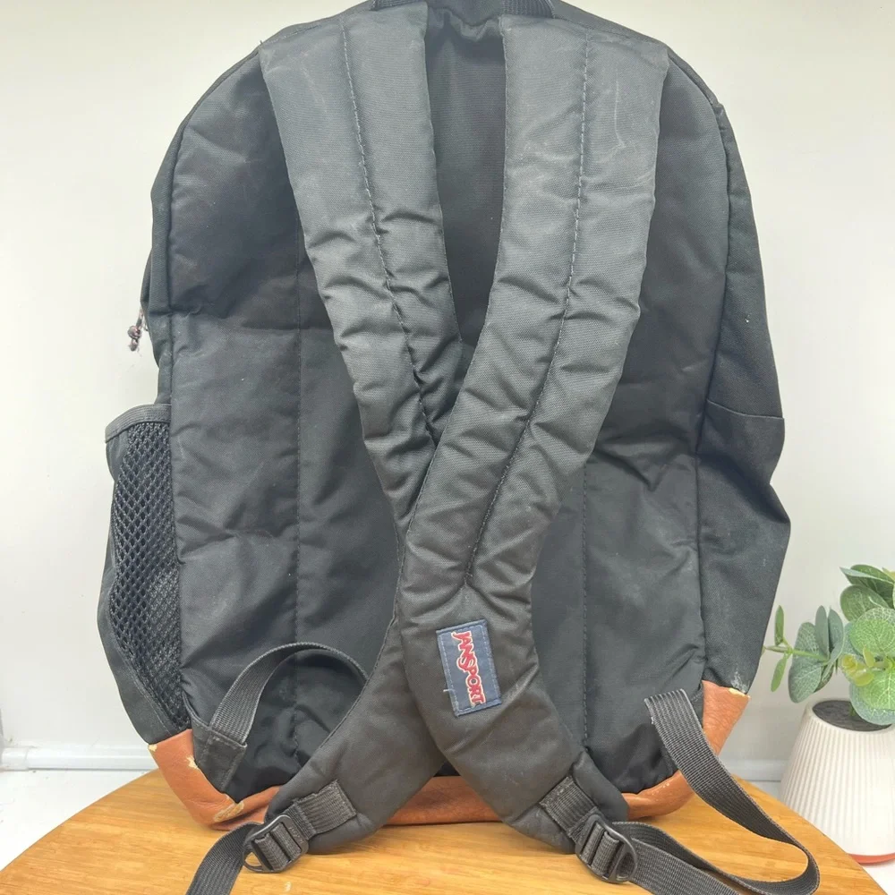 Vintage JANSPORT Leather Bottom Backpack Multipocket -‎ Black.